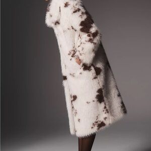 Anthropology White and Brown Faux Fur Coat